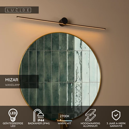 Lucide MIZAR - Wandlamp Badkamer - LED - 1x11W 2700K - IP44 - Zwart - USP